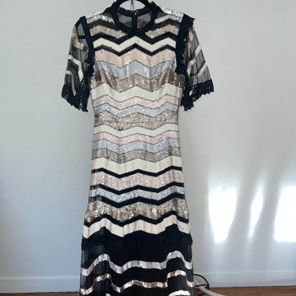 Needle and Thread Black Multi Alaska Sequin Accent Maxi Dress Gown